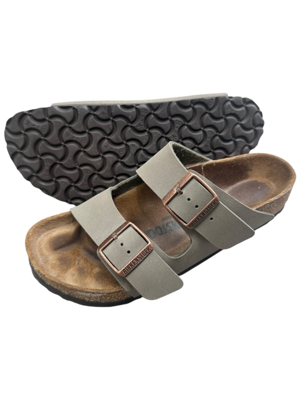 Birkenstock Arizona Birkibuc Sandals Size 38 Stone Copper Buckles Womens 7 7.5 - Picture 10 of 11
